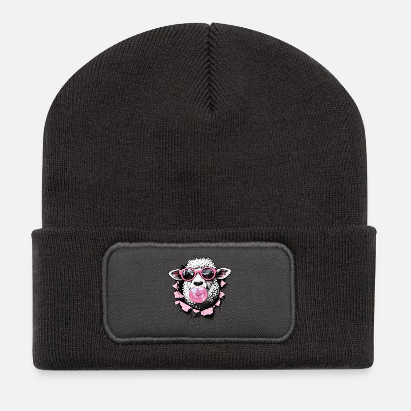 Cooles Schaf – Sommer Halftone Digitale Kunst - Recycelte Patch Beanie - Dunkelgrau