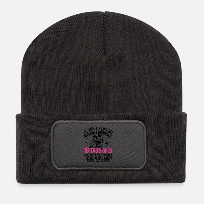 My Mind is Like My Internet Browser - Beanie recyclé à patch - charbon