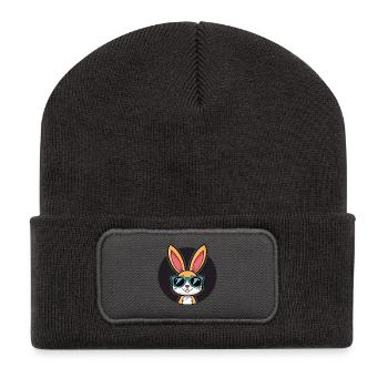 Lapin solaire en lunettes bleues - Beanie recyclé à patch - charbon - Devant