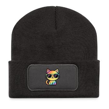 Coole Regenbogenkatzen-Pastell-Sonnenbrille - Recycelte Patch Beanie - Dunkelgrau - Vorne
