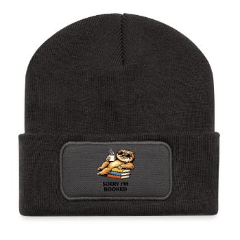 Pile de lecture du paresseux douillet - Beanie recyclé à patch - charbon - Devant