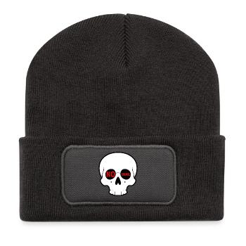 No_Signal_Skull_Minimal_Streetwear - Recycled Patch Beanie - dark grey - Front