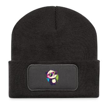 Niedliche Panda-Neonbrille - Recycelte Patch Beanie - Dunkelgrau - Vorne