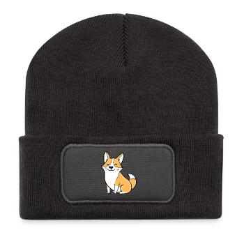 Fröhlicher Corgi (Comic) - Recycled Patch Beanie - dark grey - Front