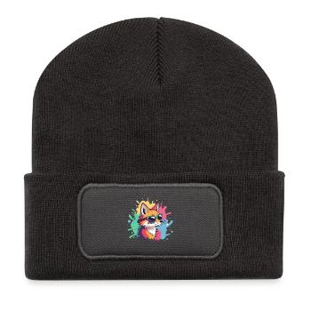 Fox Pop Art Bunte Brille - Recycelte Patch Beanie - Dunkelgrau - Vorne