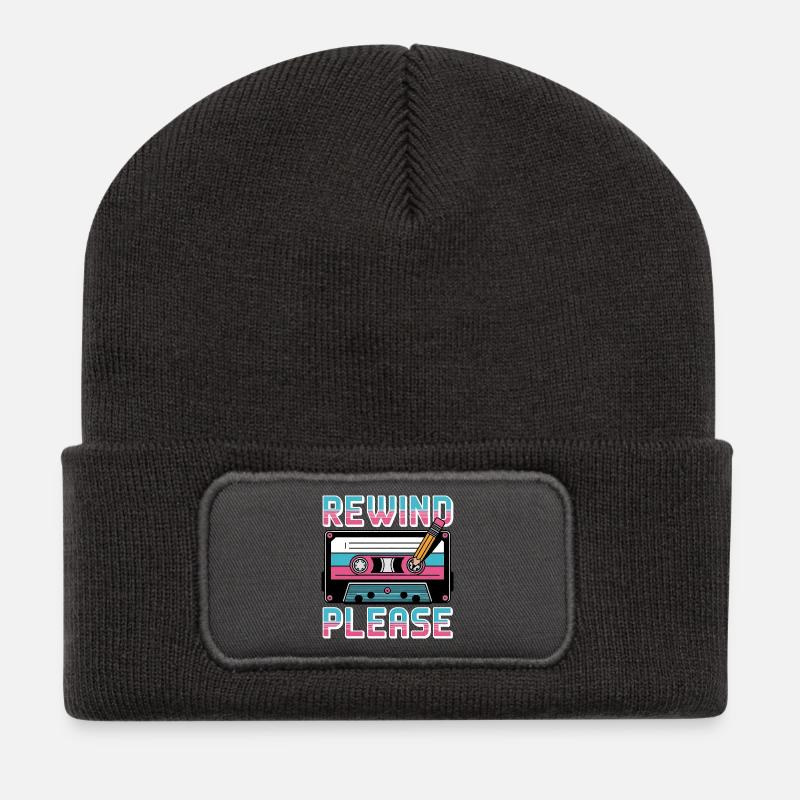 Rembobinez s’il vous plaît cassette rétro - Beanie recyclé à patch - charbon