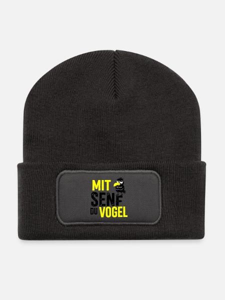 Mit Senf du Vogel, Bratwurst mit Senf - Recycelte Patch Beanie - Dunkelgrau