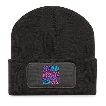 Typographie des bulles psychédéliques néon - Beanie recyclé à patch - charbon - Devant