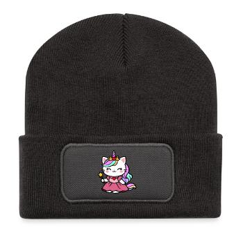 Chat Licorne Princesse - Beanie recyclé à patch - charbon - Devant