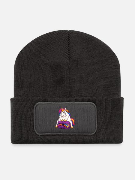 Einhorn Übergepackter Koffer - Recycelte Patch Beanie - Dunkelgrau
