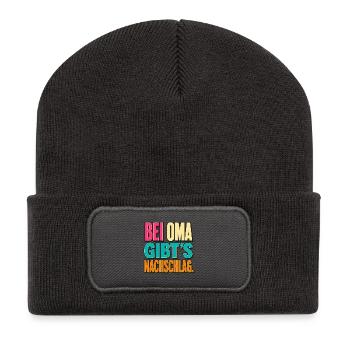 Bei Oma gibt’s Nachschlag. - Recycelte Patch Beanie - Dunkelgrau - Vorne
