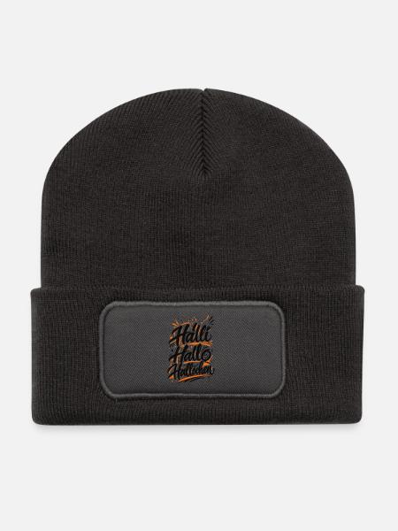 Hallöchen lustiger Spruch - Recycelte Patch Beanie - Dunkelgrau