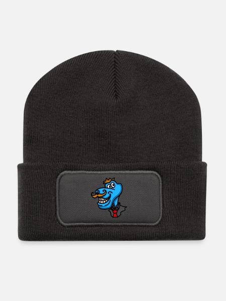 Blauer eleganter Hund im Samtanzug - Recycelte Patch Beanie - Dunkelgrau
