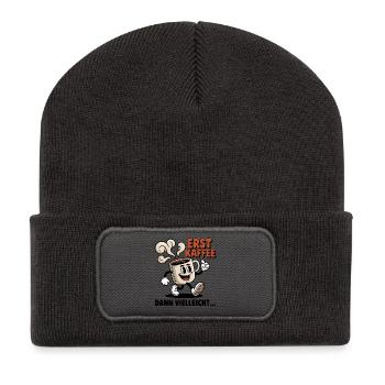 Erst Kaffee - Recycelte Patch Beanie - Dunkelgrau - Vorne