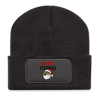 Merry Fishmas Fisch Kopf Angler Weihnachtsmann - Recycelte Patch Beanie - Dunkelgrau - Vorne
