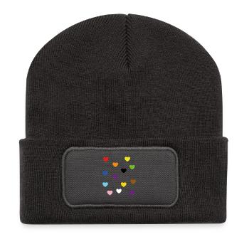 Rainbow Hearts – Inklusive Pride-Farben - Recycelte Patch Beanie - Dunkelgrau - Vorne
