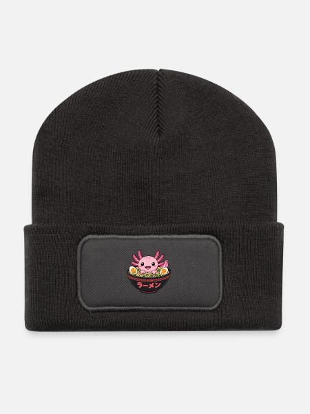 Süßer Axolotl in der Ramen Suppenschüssel - Recycelte Patch Beanie - Dunkelgrau