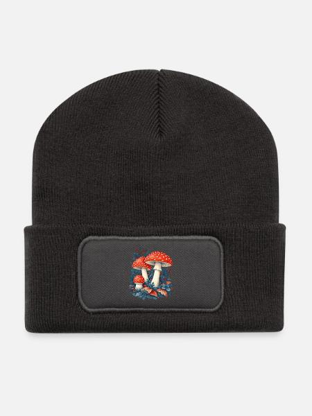 Fly Agaric Blue Laubshirt - Recycelte Patch Beanie - Dunkelgrau