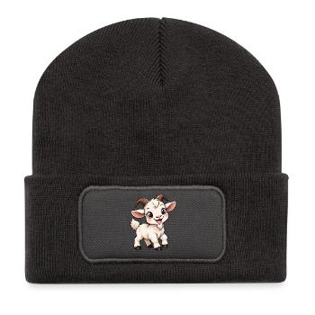 Ziege Kawaii Style – Süßes Bauernhoftier - Recycelte Patch Beanie - Dunkelgrau - Vorne
