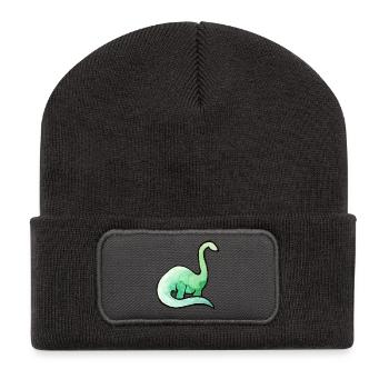 Smaragdgrünes Dino-Aquarell - Recycelte Patch Beanie - Dunkelgrau - Vorne