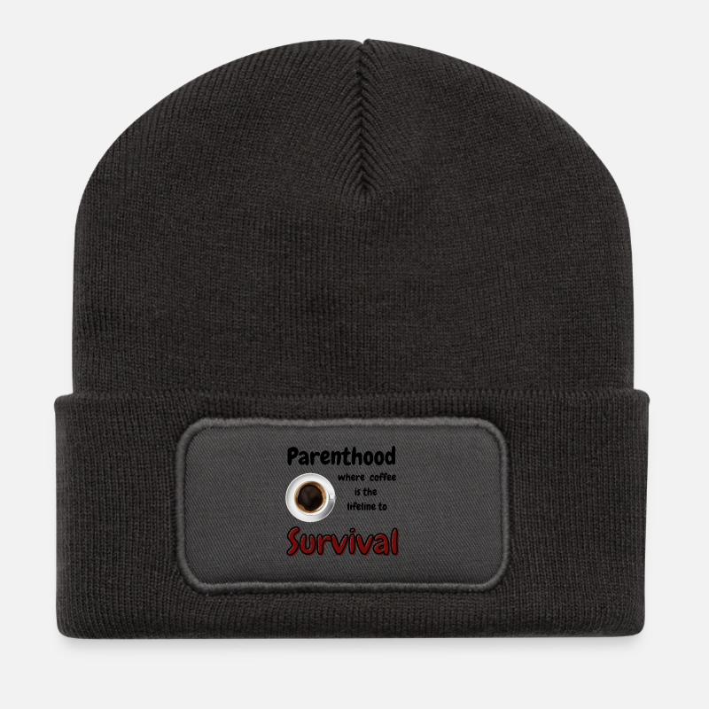 Parenthood: where coffee is the lifeline - Recycled Patch Beanie - dark grey