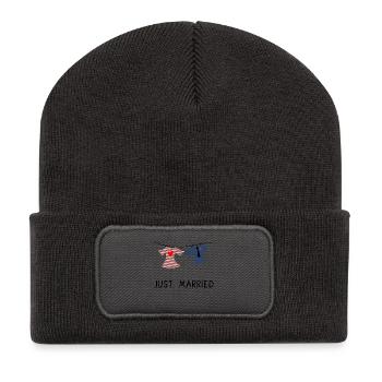 JUST MARRIED. MARRIED. ES LEBE DIE EHE - Recycelte Patch Beanie - Dunkelgrau - Vorne