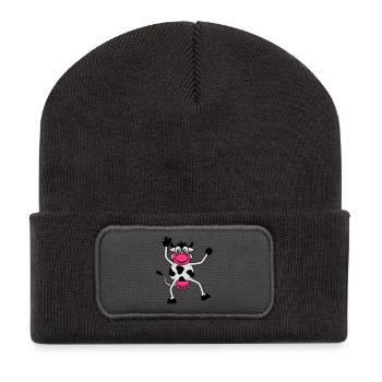 Drôle de vache bande dessinée Cattle Peace Sign - Beanie recyclé à patch - charbon - Devant