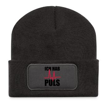 Ich hab Puls - Recycelte Patch Beanie - Dunkelgrau - Vorne