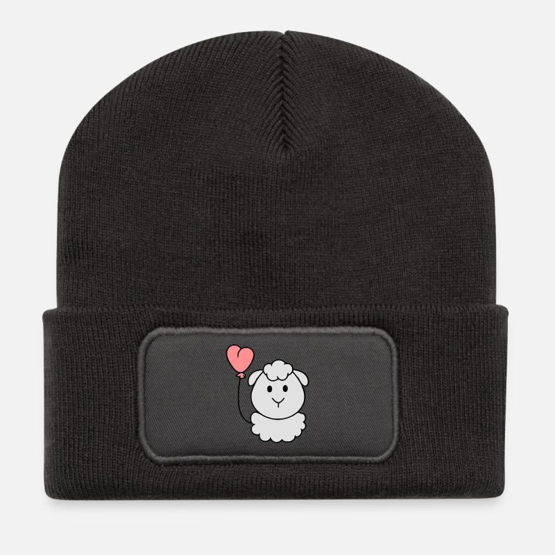 Moutons avec le ballon de coeur - Beanie recyclé à patch - charbon