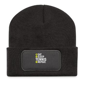 Essen, schlafen, Tennis, wiederholen - Geschenk - Recycelte Patch Beanie - Dunkelgrau - Vorne