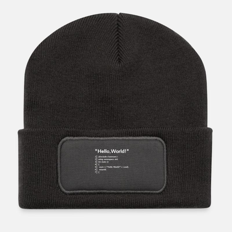 Hello Welt Programm - Programmierer T-Shirt - Recycelte Patch Beanie - Dunkelgrau