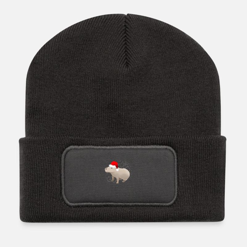 Capybara mit Santa Hat Merry Christmas Holiday - Recycelte Patch Beanie - Dunkelgrau