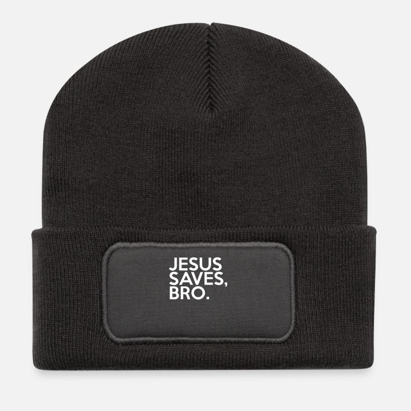 Jesus Saves Bro - Recycelte Patch Beanie - Dunkelgrau