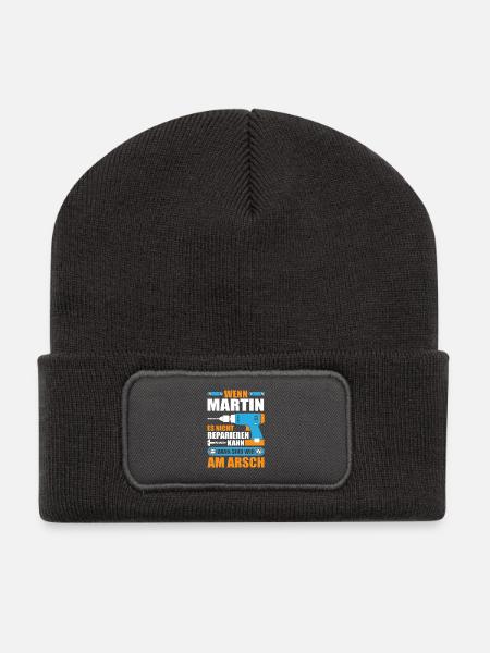 Martin Name Geschenk Reparatur reparieren - Recycelte Patch Beanie - Dunkelgrau