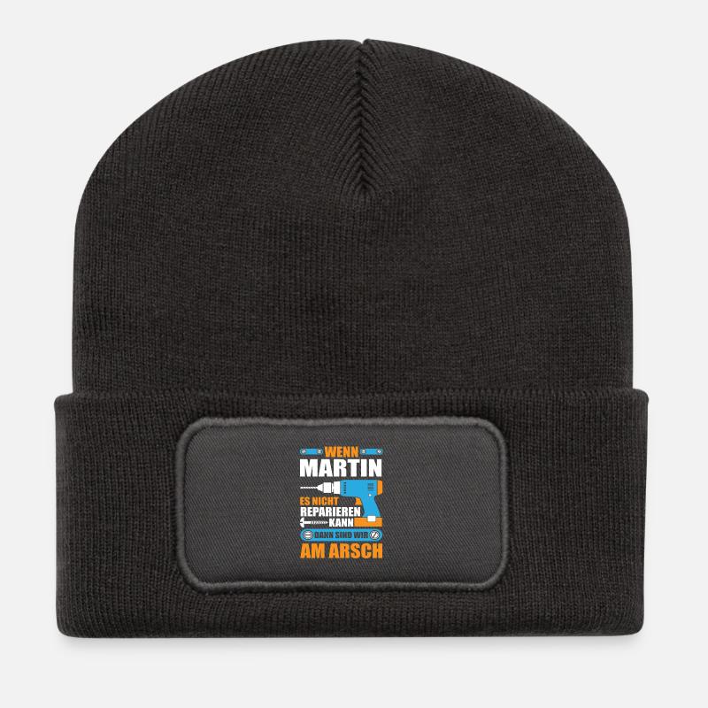 Martin Name Geschenk Reparatur reparieren - Recycelte Patch Beanie - Dunkelgrau