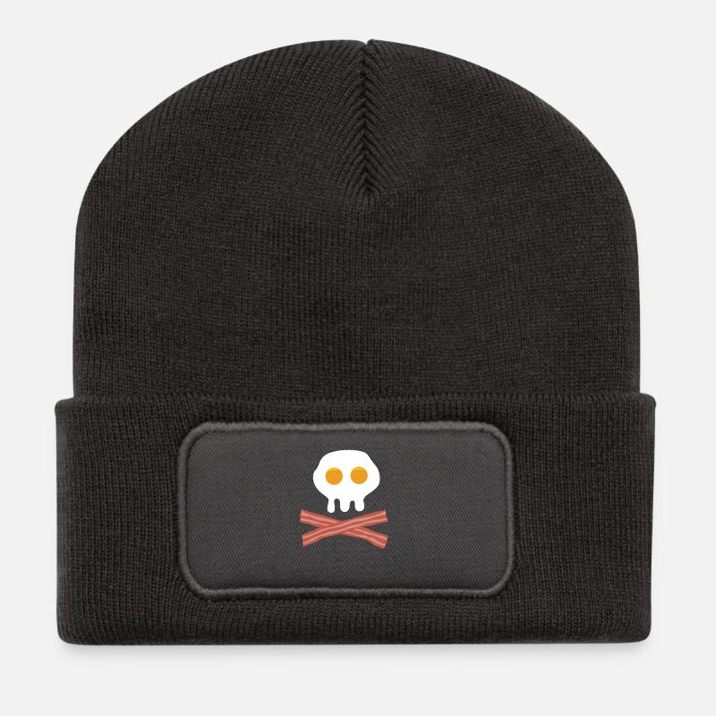 Totenkopf aus Ei und Bacon - Recycelte Patch Beanie - Dunkelgrau