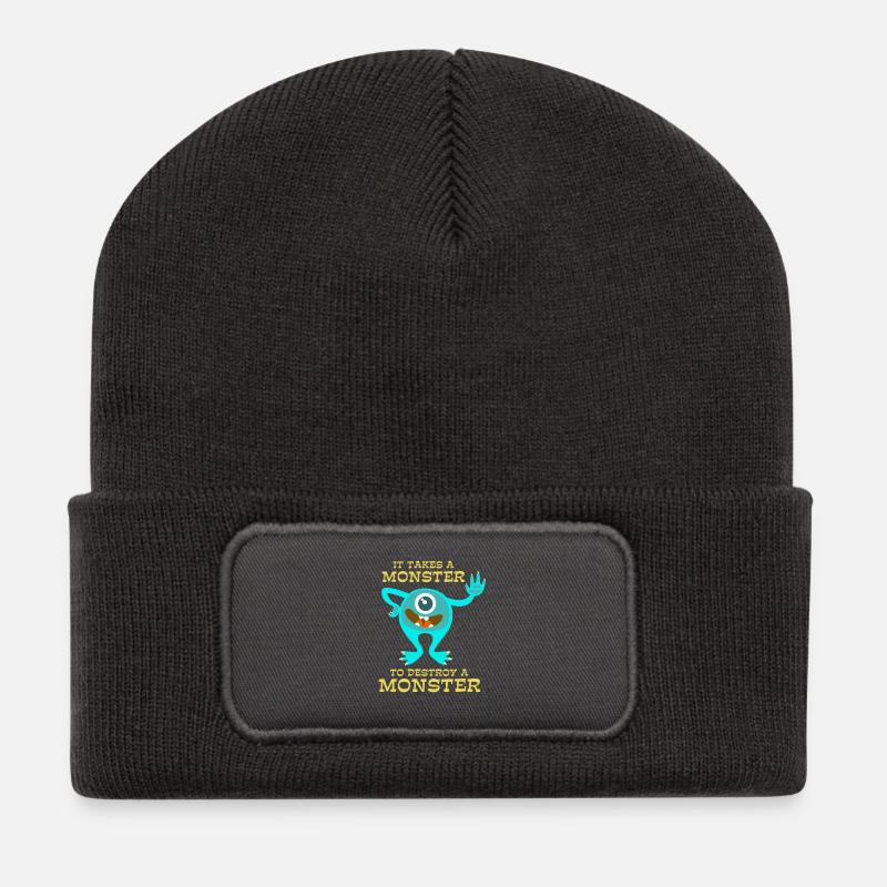 Monster - Creepy - Destroy - Gift - Recycled Patch Beanie - dark grey