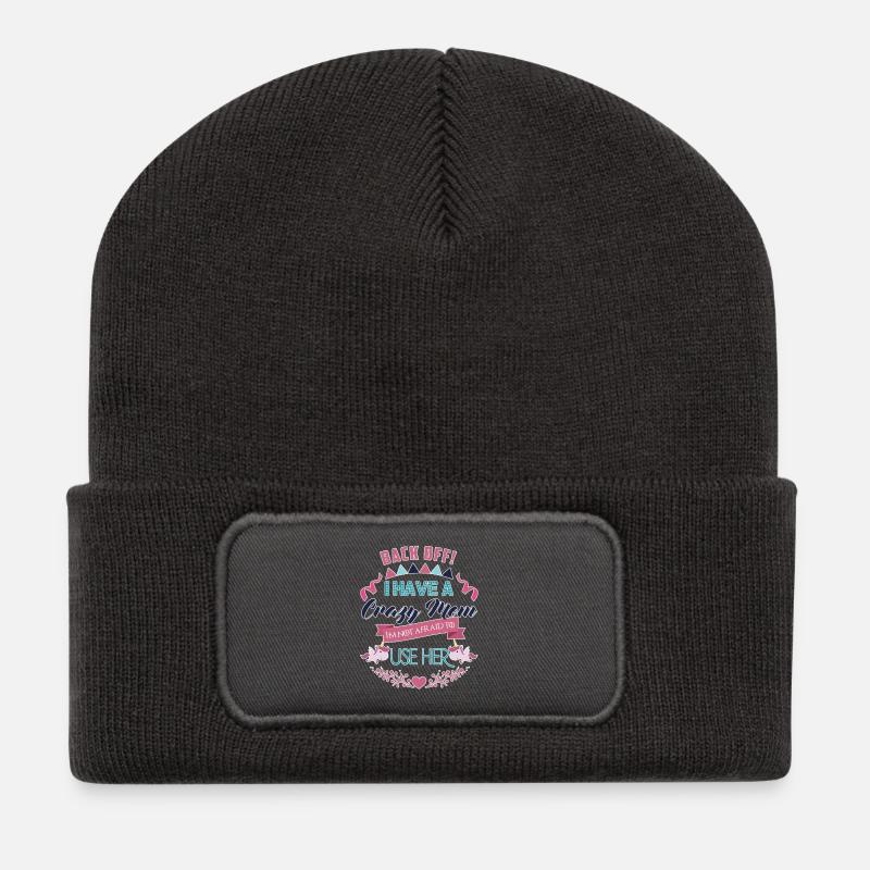 J'ai une maman folle je n'ai pas peur d'utiliser son drôle - Beanie recyclé à patch - charbon