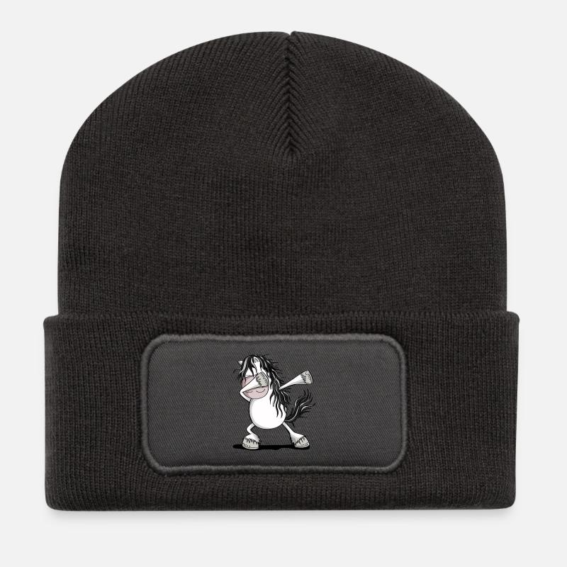 Cooles Dab Dance Schimmel Pferd Fun Dabbing Pony - Recycelte Patch Beanie - Dunkelgrau