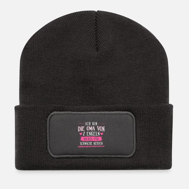 Oma Shirt · Großmutter · 2 Enkel · schwache Nerven - Recycelte Patch Beanie - Dunkelgrau