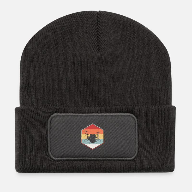Retro Schlagzeug - Recycelte Patch Beanie - Dunkelgrau