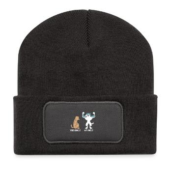 Dein Onkel Mein Onkel Hund Wolf T-Shirt Geschenk - Recycelte Patch Beanie - Dunkelgrau - Vorne