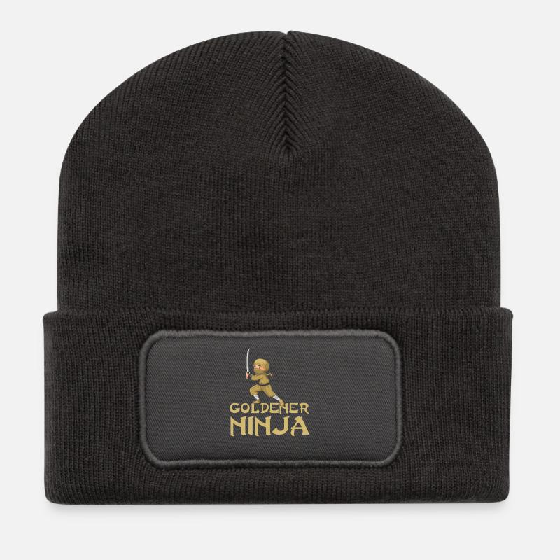 Goldener Gold Ninja T-Shirt - Geschenkidee - Recycelte Patch Beanie - Dunkelgrau
