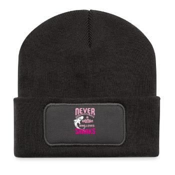 Ne jamais sous-estimer une femme qui aime les requins - Beanie recyclé à patch - charbon - Devant