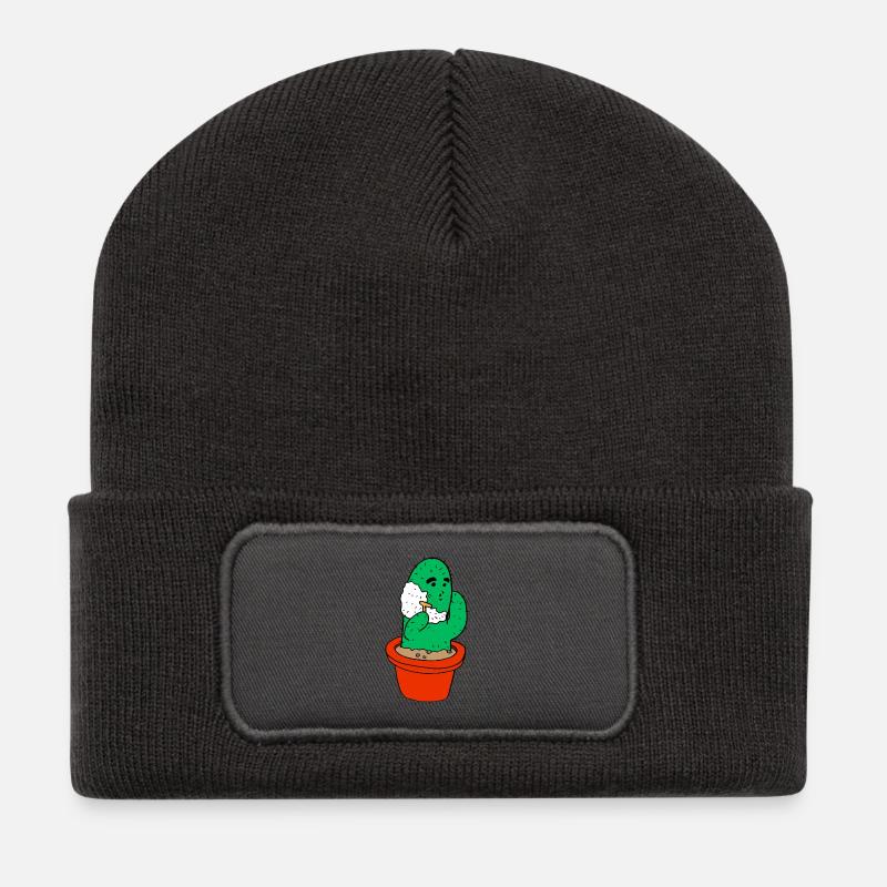 Kindermotiv: Kaktus rasiert sich - Recycelte Patch Beanie - Dunkelgrau