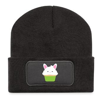 Cupcake, Muffin, Geschenkidee - Recycelte Patch Beanie - Dunkelgrau - Vorne