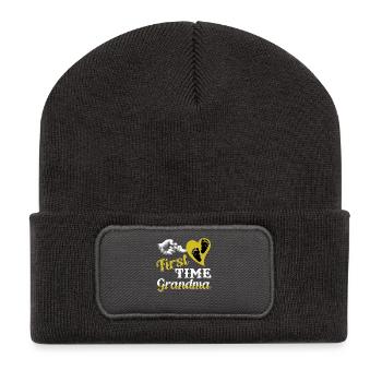 1. Oma Großmutter Ankündigung Baby Omi Kind Enkel - Recycelte Patch Beanie - Dunkelgrau - Vorne