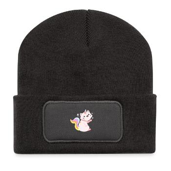 Sitting Caticorn - Funny Caticorn Cat - Recycled Patch Beanie - dark grey - Front
