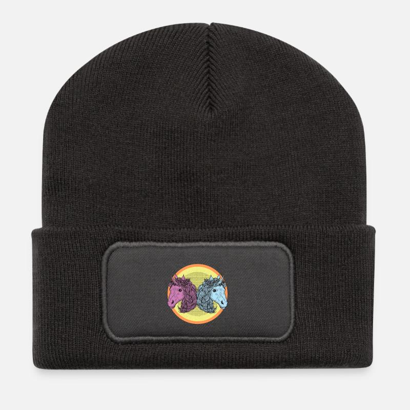 Rosa Blaues Einhorn - Recycelte Patch Beanie - Dunkelgrau