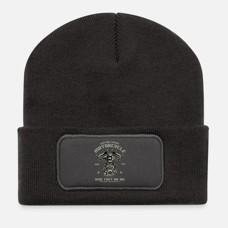 Motorrad Motor Umbau Chopper Custom Engine - Recycelte Patch Beanie - Dunkelgrau